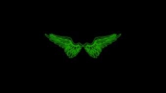 Green angels wings black minimalistic glow simple wallpaper