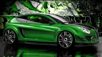 Green cars alfa romeo tuning 3d wallpaper