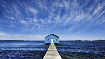 Landscapes horizon white waves houses pier australia wallpaper