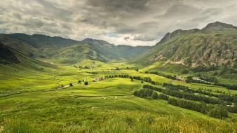 Mountains clouds landscapes nature trees grass skyscapes wallpaper
