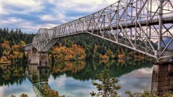 Nature forest bridges steel rivers wallpaper
