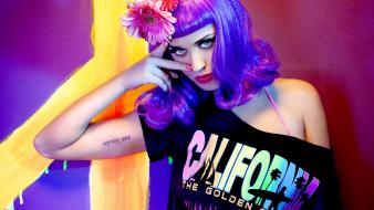 Purple hair singers teenage dream flower in wallpaper