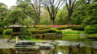 Water japan trees flowers spring (season) japanese gardens wallpaper