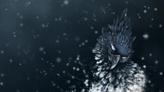 Blue birds feathers sparks monochrome artwork wallpaper
