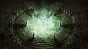 Fantasy art praying monk temple wallpaper