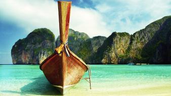 Landscapes nature beach boats thailand wallpaper