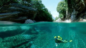 Landscapes nature forest lakes scuba diving view wallpaper