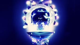 Skulls artwork lighting pyramids wallpaper