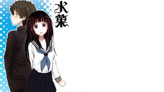 Eyes simple background girls white black hyouka wallpaper