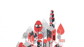 Minimalistic red glasses grey land wallpaper