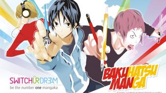 Pink pens pencils mashiro moritaka eiji niizuma wallpaper