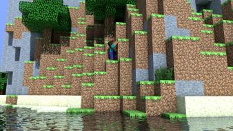 Water mountains sand trees steve dirt minecraft tapeta wallpaper