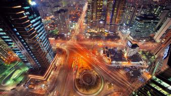 Cityscapes night lights urban buildings skyscrapers wallpaper