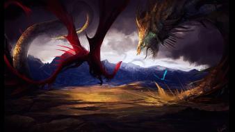 Clouds fantasy art drake battles drawings fan wallpaper