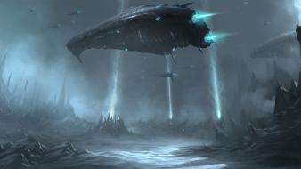 Futuristic fantasy art spaceships wallpaper