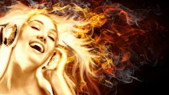 Headphones fire girl smiling firestar bebe fiery wallpaper