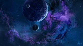 Outer space stars planets digital art wallpaper