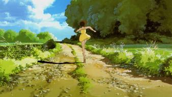 Path my neighbour totoro running yellow dress wallpaper