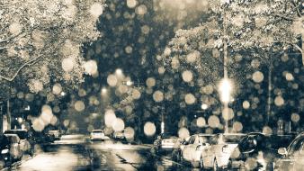 Snow streets night cars wallpaper