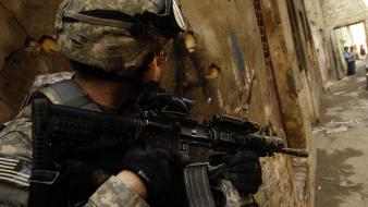 Soldiers guns military corner m4 acog tilted view wallpaper