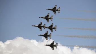 Airplanes contrails widescreen stunt flying usaf thunderbirds wallpaper