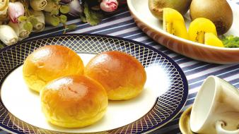 Bread breakfast roses wallpaper
