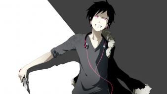 Durarara!! orihara izaya knives pink eyes black wallpaper