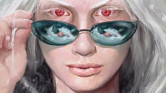 Fantasy art red eyes white hair reflections wallpaper