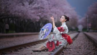 Korean japanese clothes parasol min seo hee wallpaper