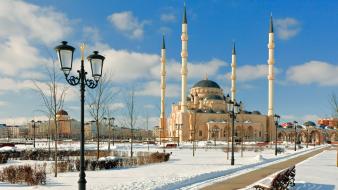 Nature snow mosque minaret street light wallpaper