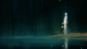 Water lanterns fantasy art artwork reflections wallpaper