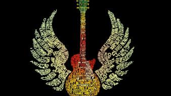 Abstract wings design typography metallic guitars hexagon wallpaper