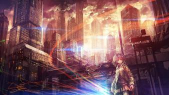 Buildings short hair scenic skyscapes anime girls wallpaper