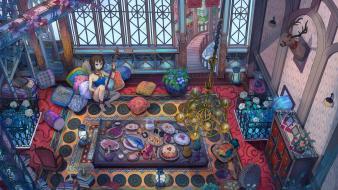 Eyes long hair brown barefoot anime girls wallpaper