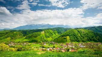 Green clouds landscapes cityscapes valley town cities wallpaper