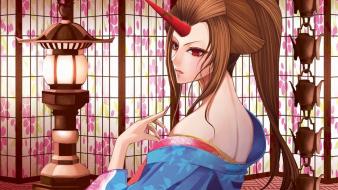 Hair hoshiguma yuugi japanese clothes looking back wallpaper