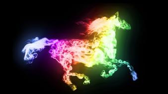 Light smoking abstract design metallic glowing horses hexagon wallpaper