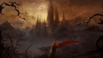 Paintings castles shadows fantasy art gate artwork wallpaper