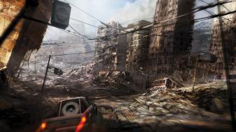 Ruins cityscapes post-apocalyptic artwork wallpaper