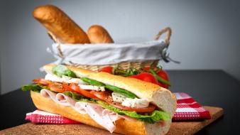 Sandwiches food bread potatoes tomatoes salad salami wallpaper