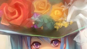 Vocaloid flowers hatsune miku necklaces purple eyes hats wallpaper