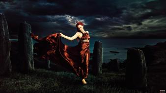 Women landscapes dress redheads digital art artwork dancing wallpaper