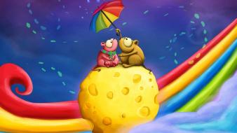 Cheese rainbows umbrellas mice wallpaper