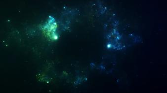 Green blue outer space stars digital art background wallpaper