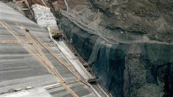 Mountains landscapes snow rock machines iceland construction site wallpaper
