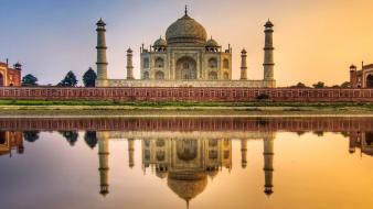 Water sunset nature taj mahal wallpaper