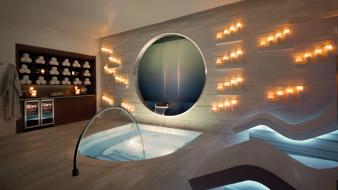 Water swimming pools candles spa wallpaper
