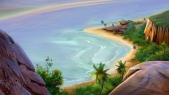 Beach artwork palm trees wallpaper