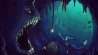 Blue fish mermaids underwater wallpaper