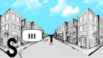Clouds humor funny buildings letters hello skies wallpaper